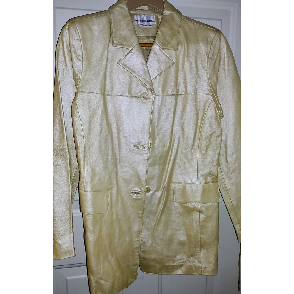 David Benjamin Champagne Gold Leather Coat Size 14